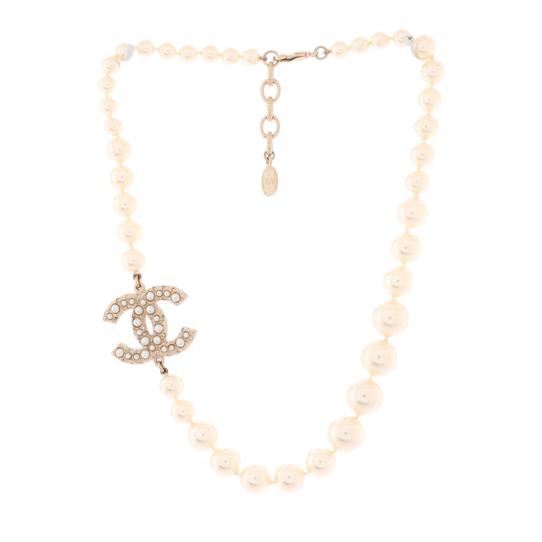 CC 100th Anniversary Short Necklace Metal with Faux Pearls and Crystals