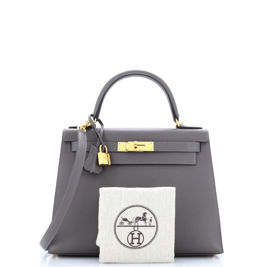 Kelly Handbag Grey Epsom with Gold Hardware 28