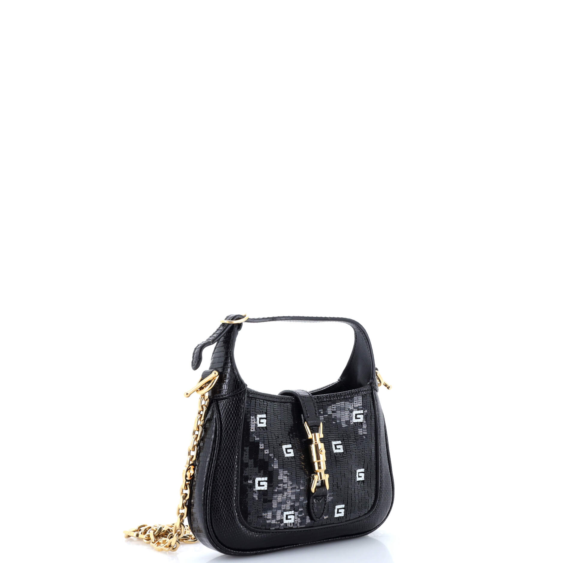Jackie 1961 Chain Hobo Crystal GG Embellished Fabric with Lizard Mini