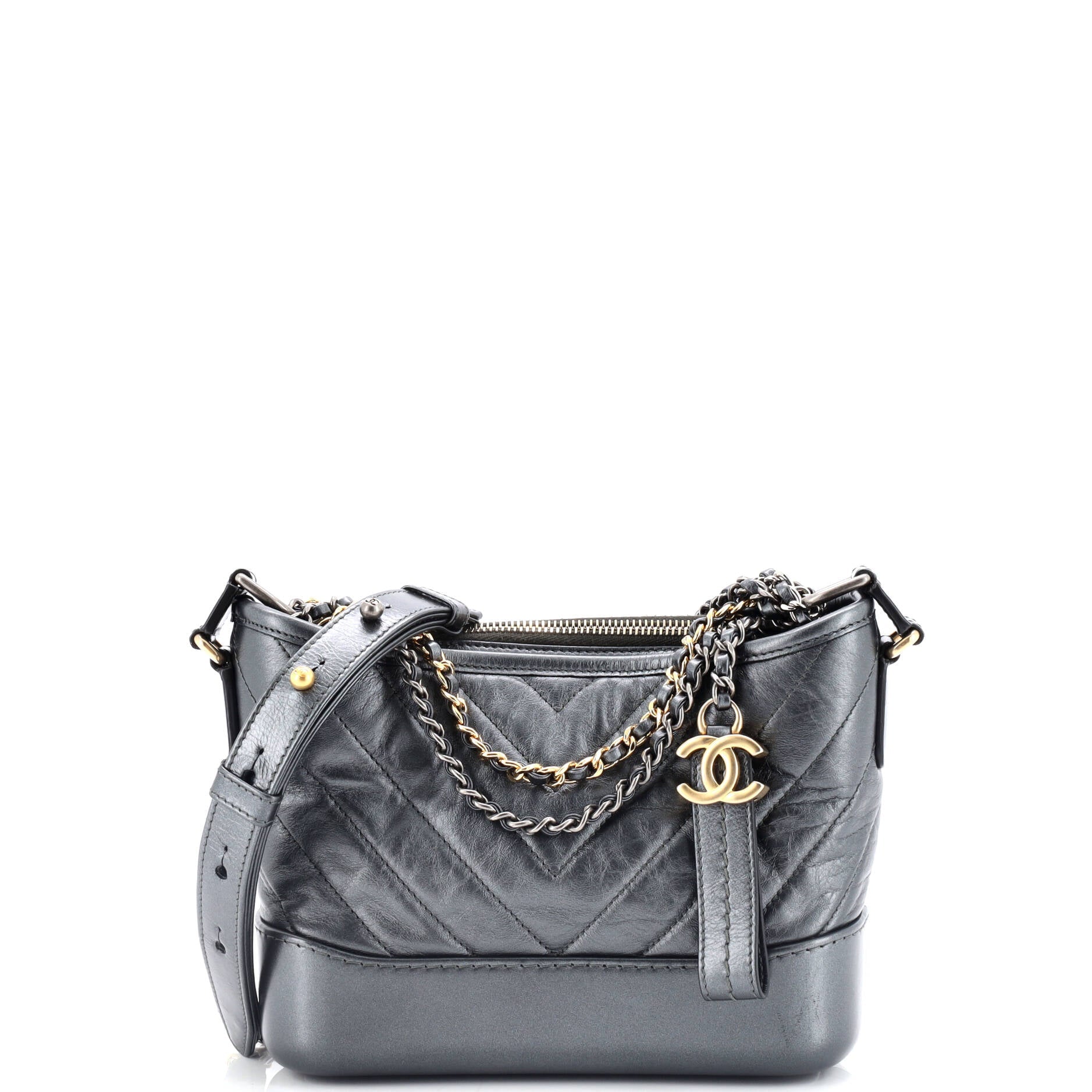 Gabrielle Hobo Chevron Aged Calfskin Small
