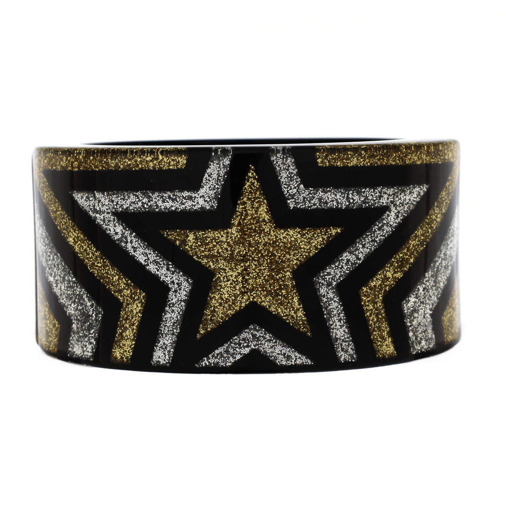 Star Cuff Bracelet Rhinestone and Glitter Covered Resin