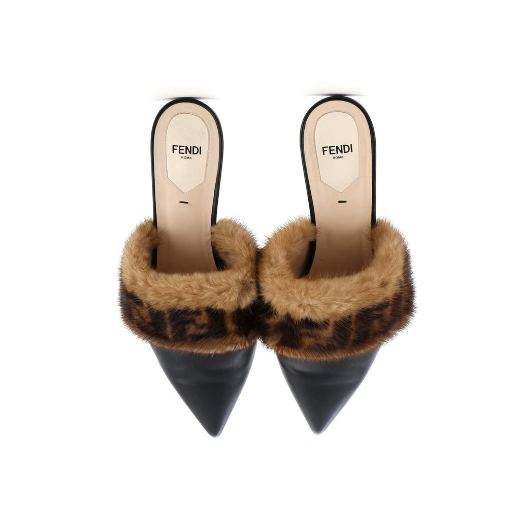 Women's Buckle Strap Flat Mules Zucca Embossed Leather