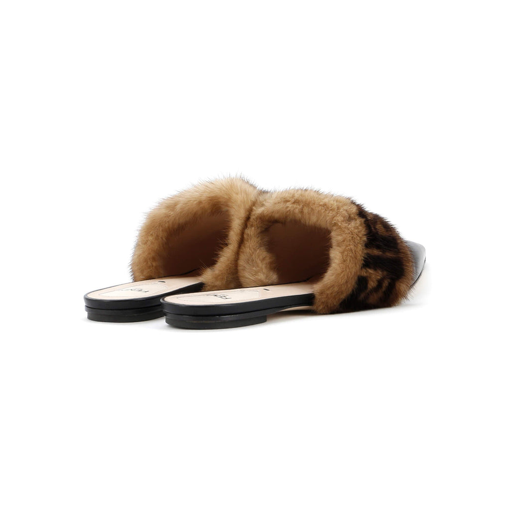Women's Buckle Strap Flat Mules Zucca Embossed Leather