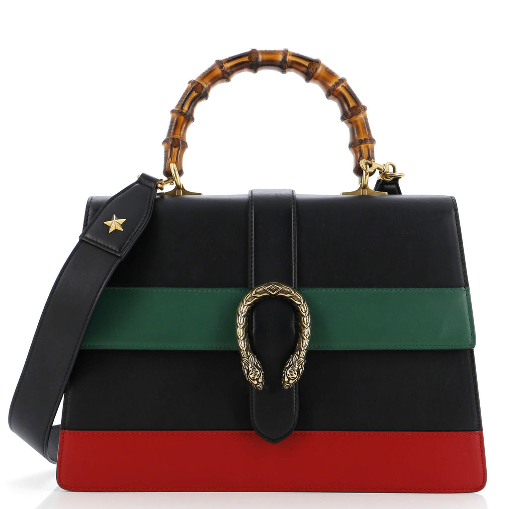 Dionysus Bamboo Top Handle Bag Colorblock Leather Large