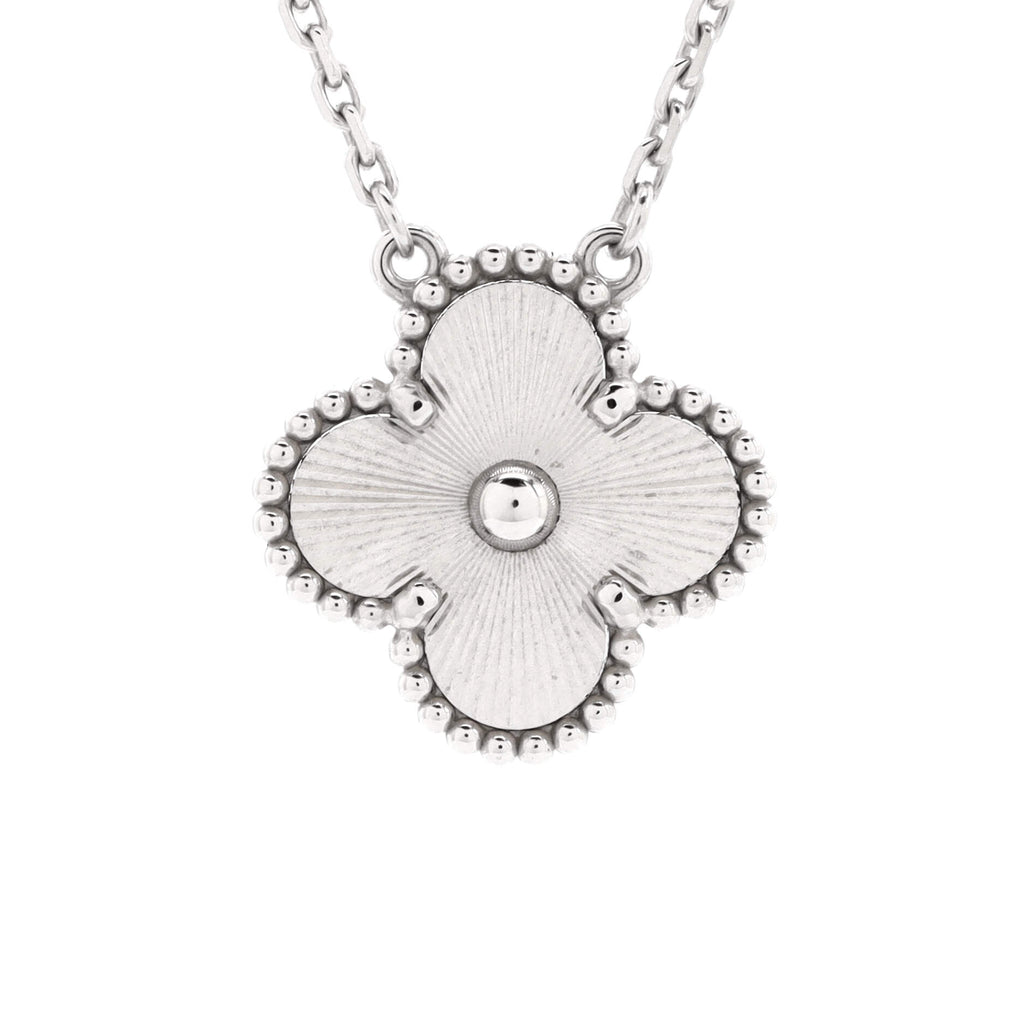 Vintage Alhambra Pendant Necklace Guilloche 18K White Gold