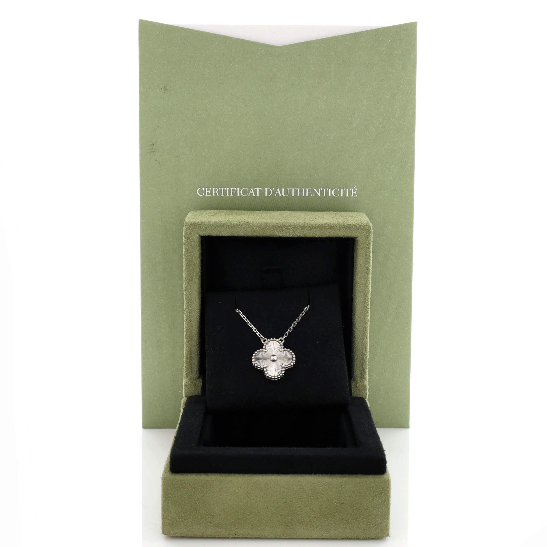 Vintage Alhambra Pendant Necklace Guilloche 18K White Gold