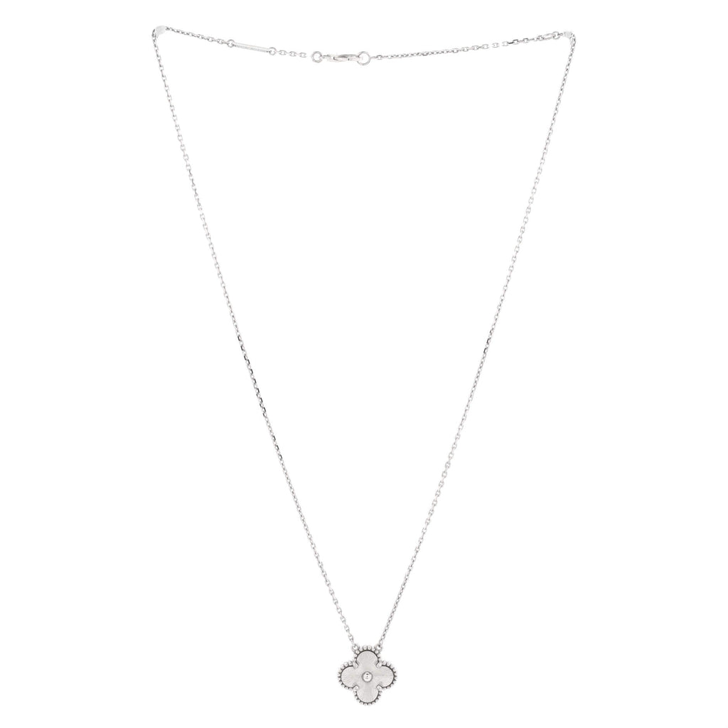 Vintage Alhambra Pendant Necklace Guilloche 18K White Gold