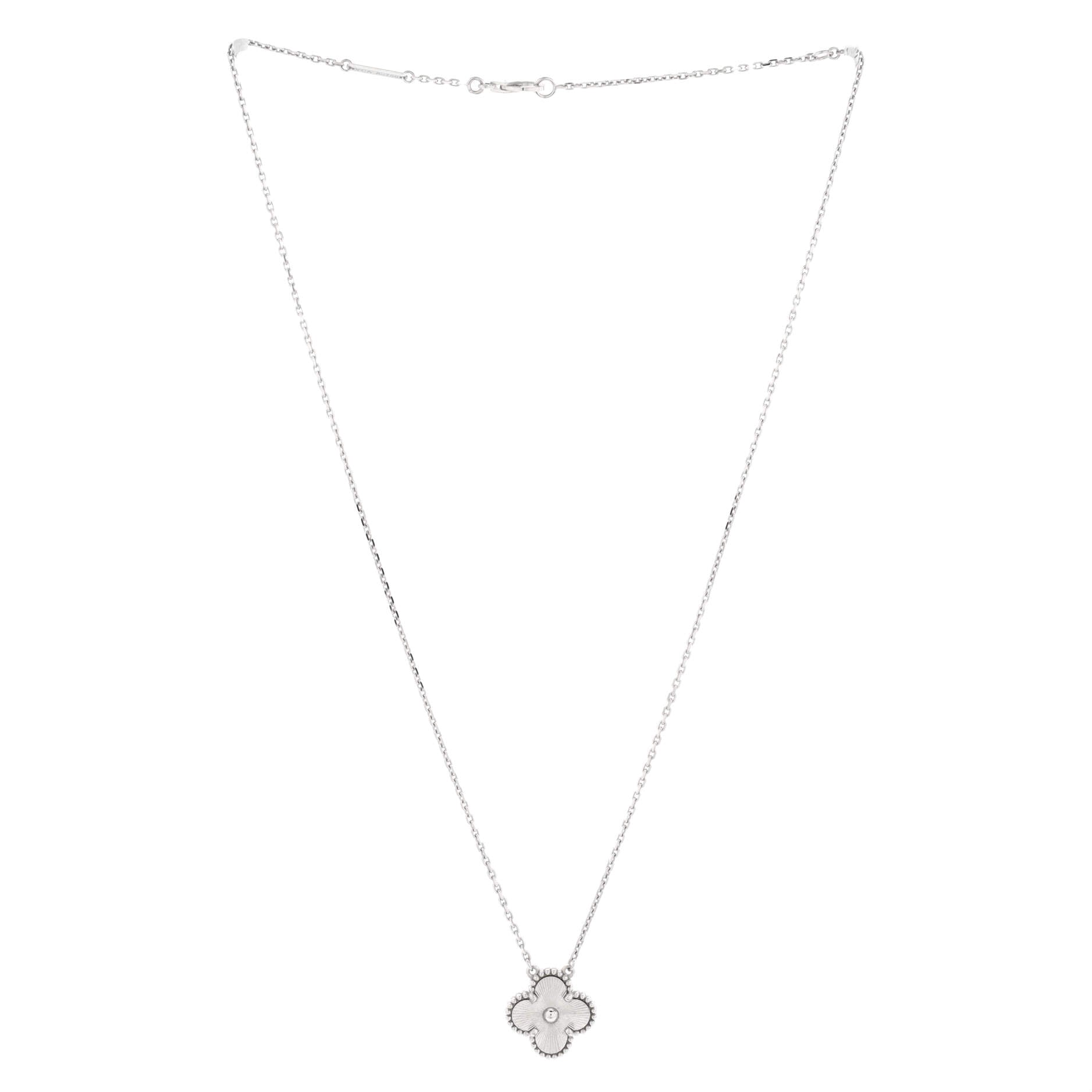 Vintage Alhambra Pendant Necklace Guilloche 18K White Gold