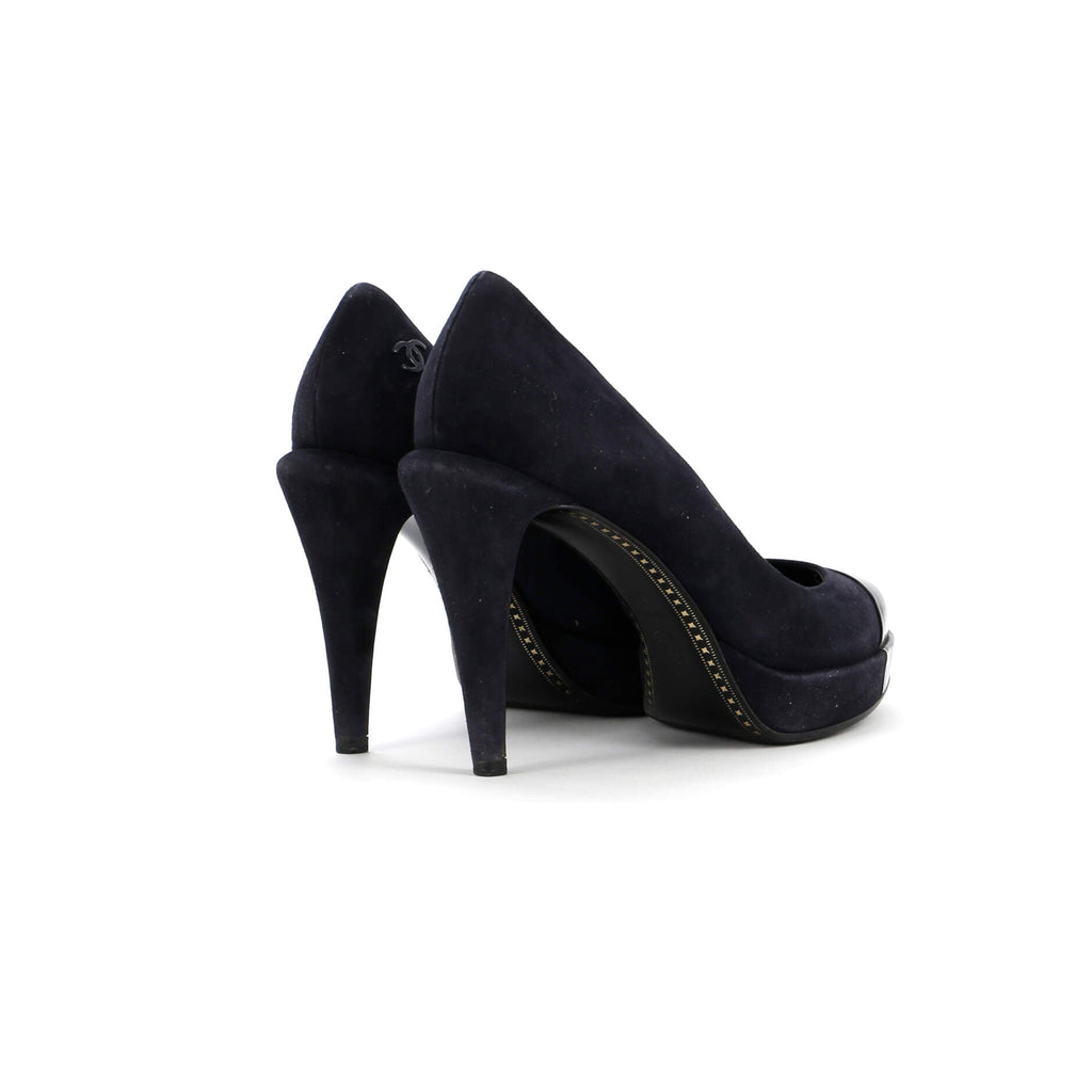 Women's CC Cap Toe Logo Heel Pumps Suede with Patent