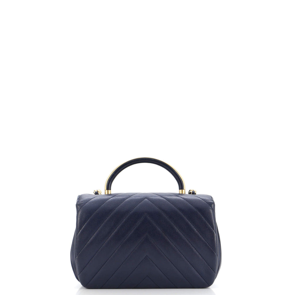 CC Metal Top Handle Flap Bag Chevron Lambskin Small