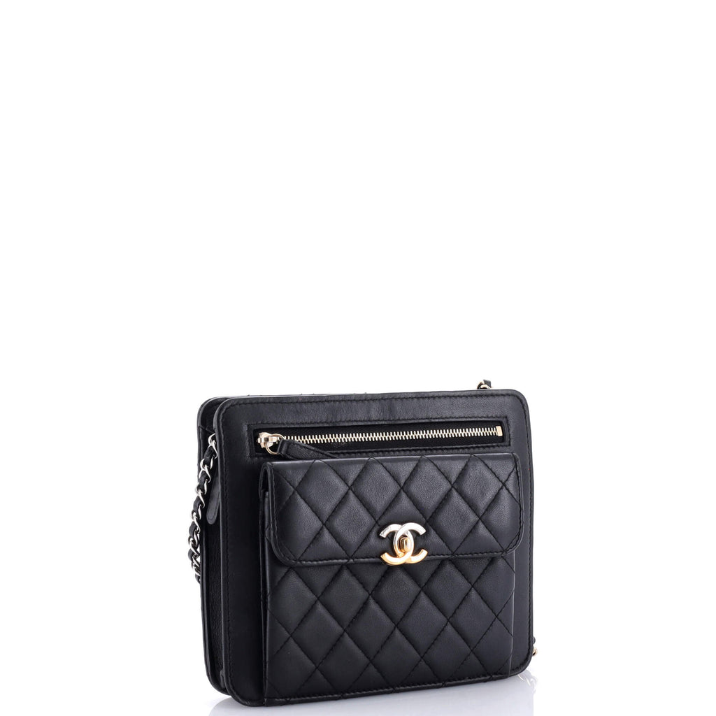 Front Pocket Square Clutch with Chain Quilted Lambskin Small