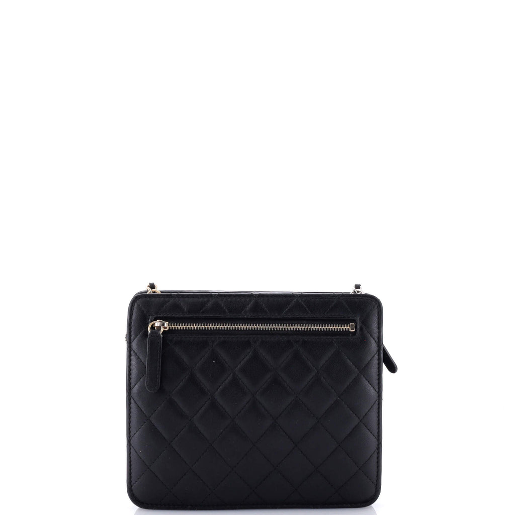Front Pocket Square Clutch with Chain Quilted Lambskin Small