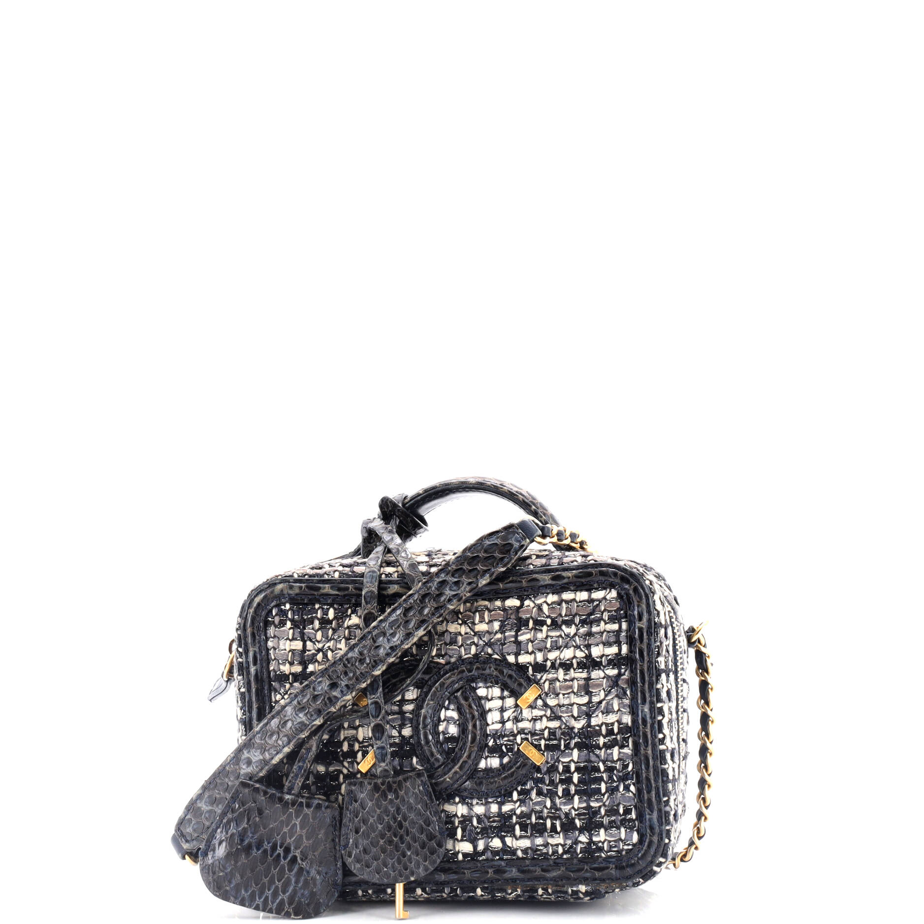 Filigree Vanity Case Quilted Tweed with Snakeskin Small
