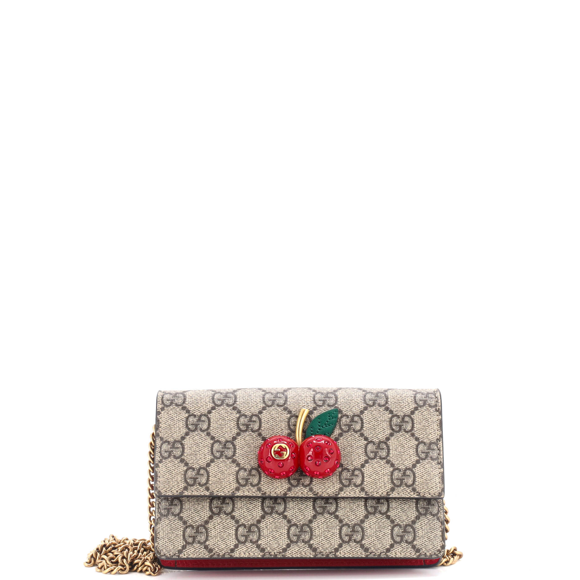 Cherries Wallet on Chain GG Coated Canvas Mini