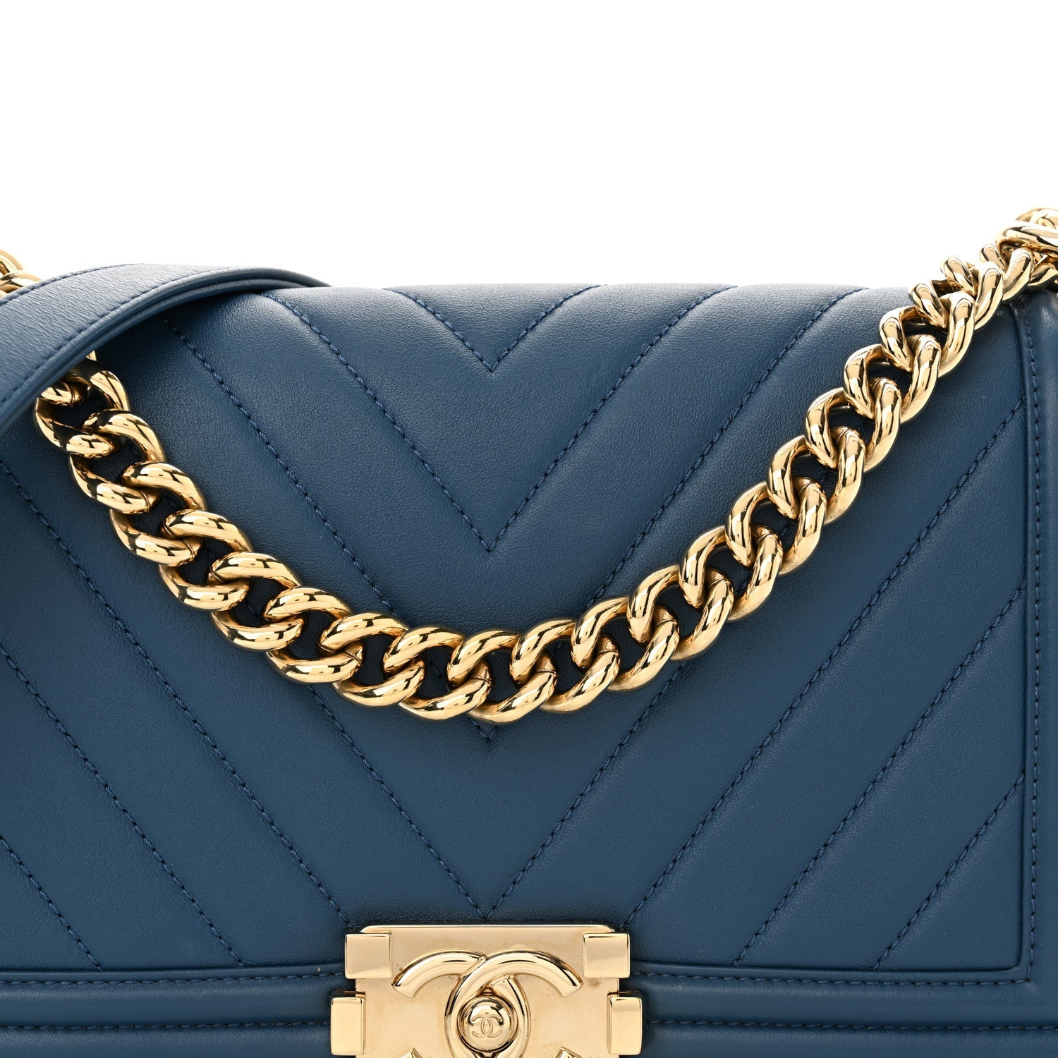 Lambskin Chevron Quilted Medium Boy Flap Blue