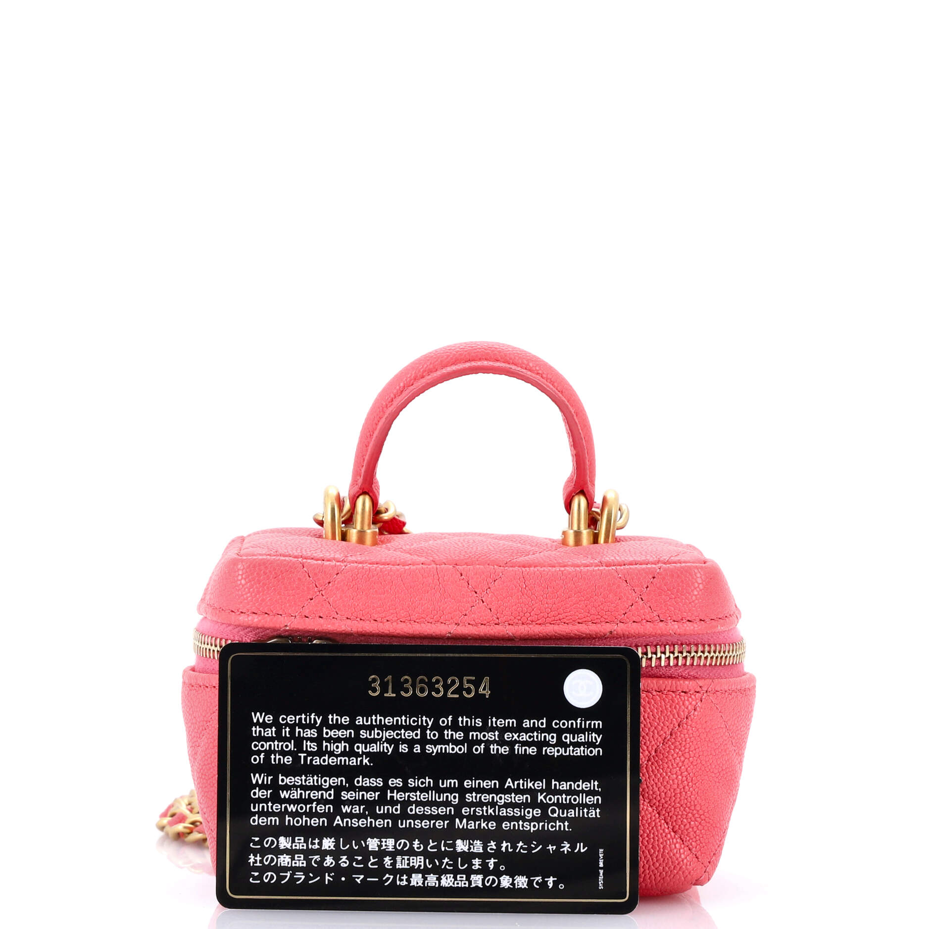 Top Handle Zip Around Vanity Case with Chain Quilted Caviar Mini