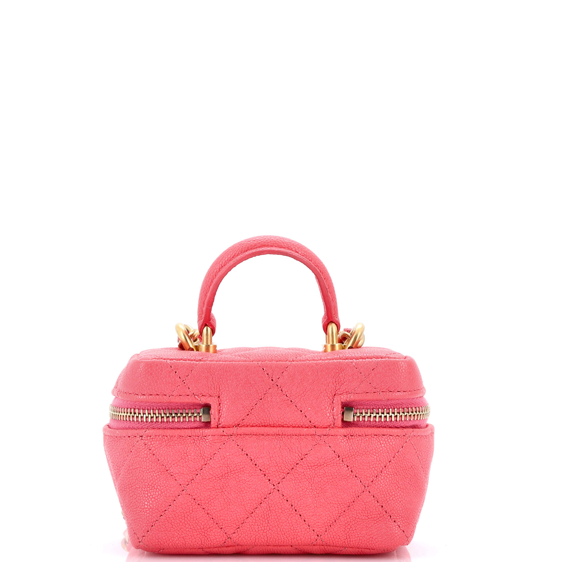 Top Handle Zip Around Vanity Case with Chain Quilted Caviar Mini