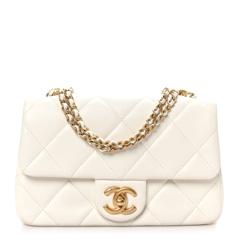 Lambskin Quilted Pearl Small Flap White