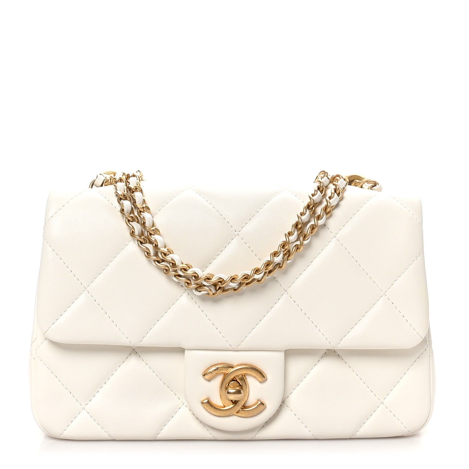 Lambskin Quilted Pearl Small Flap White
