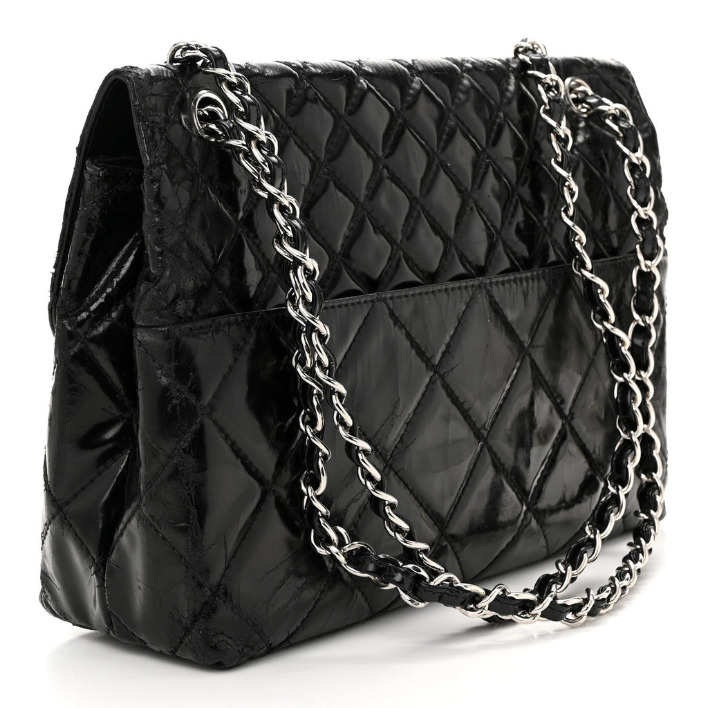 Vinyl Quilted In the Business Flap Bag Black