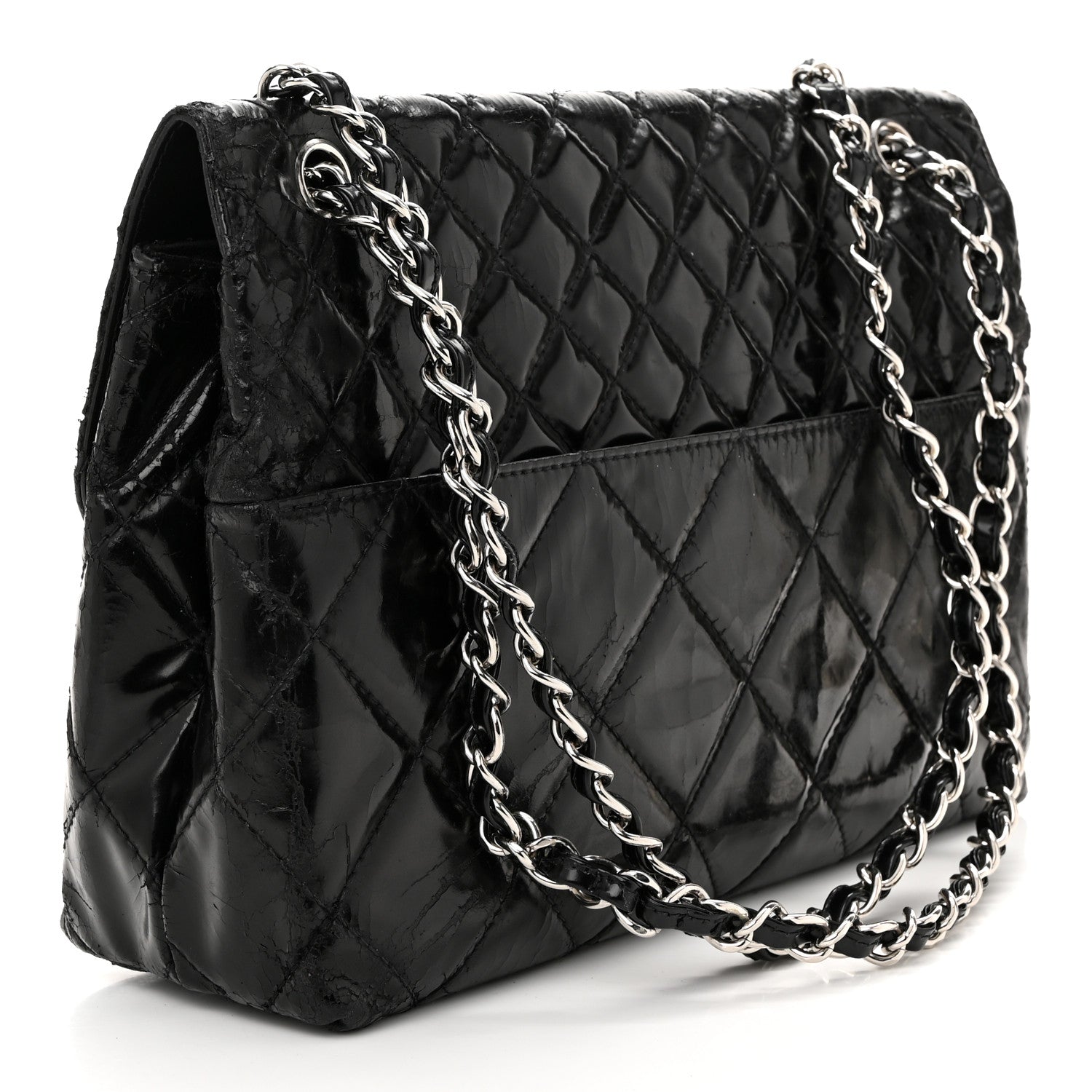 Vinyl Quilted In the Business Flap Bag Black