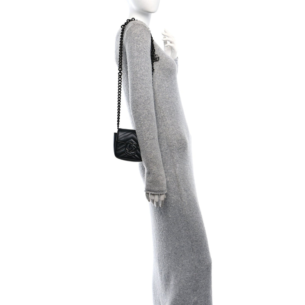 Calfskin Matelasse Monochrome GG Marmont Chain Mini Belt Bag Black