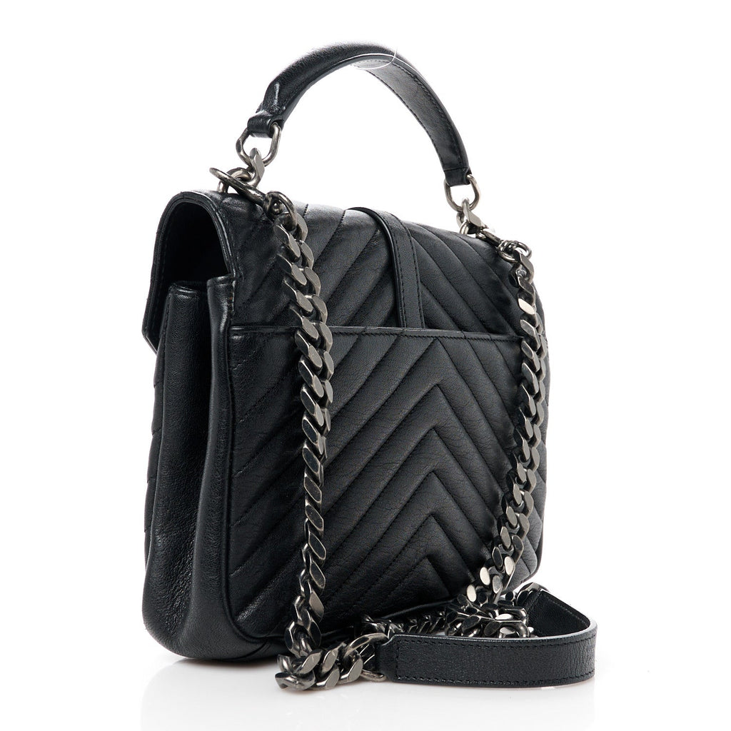 Sheepskin Matelasse Chevron Monogram Medium College Bag Black