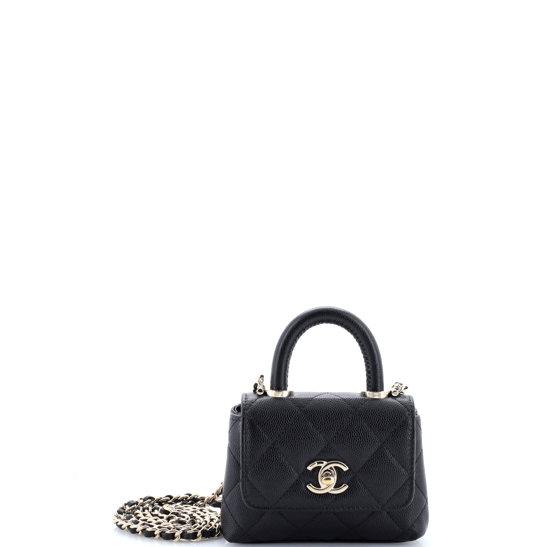 Coco Top Handle Clutch with Chain Quilted Caviar