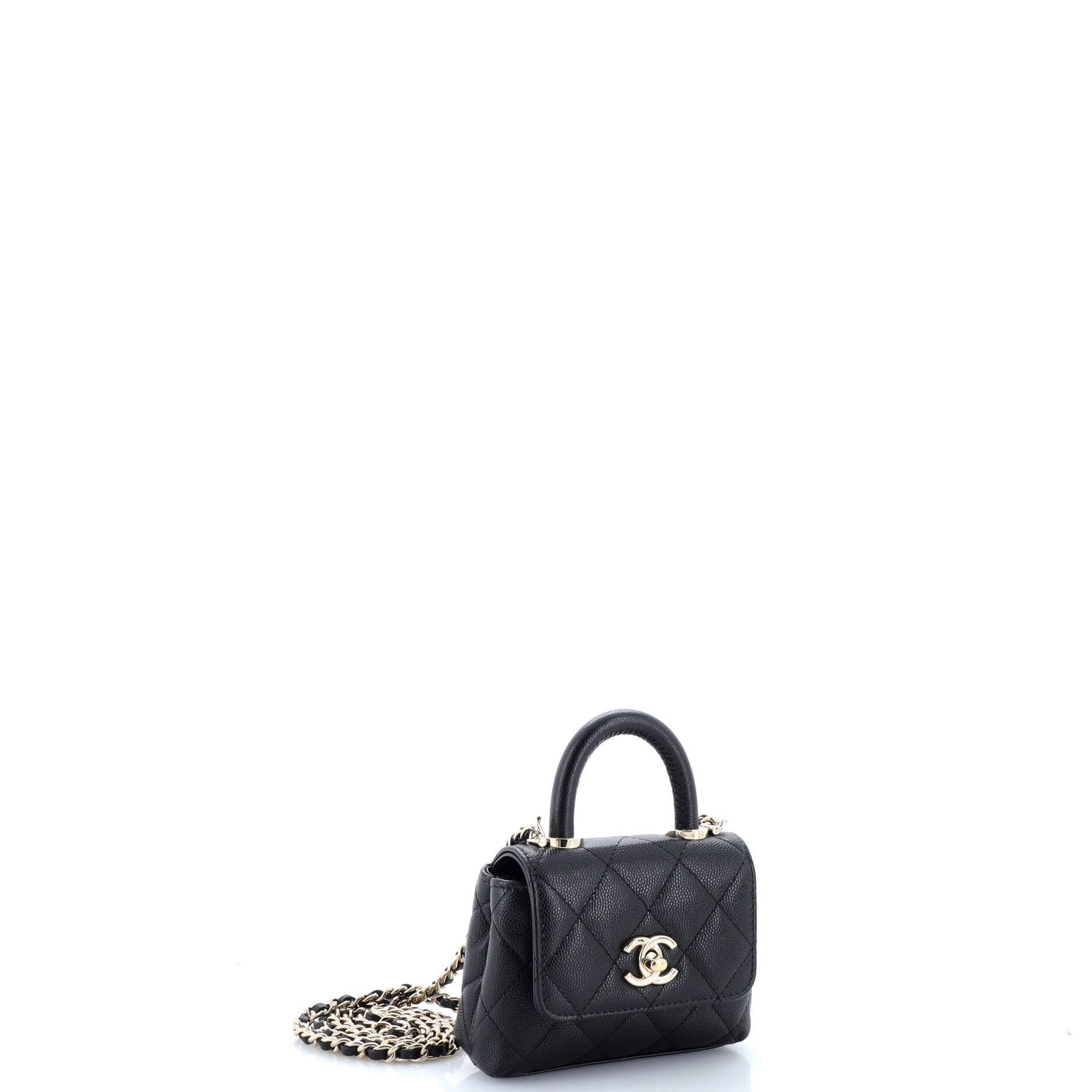 Coco Top Handle Clutch with Chain Quilted Caviar