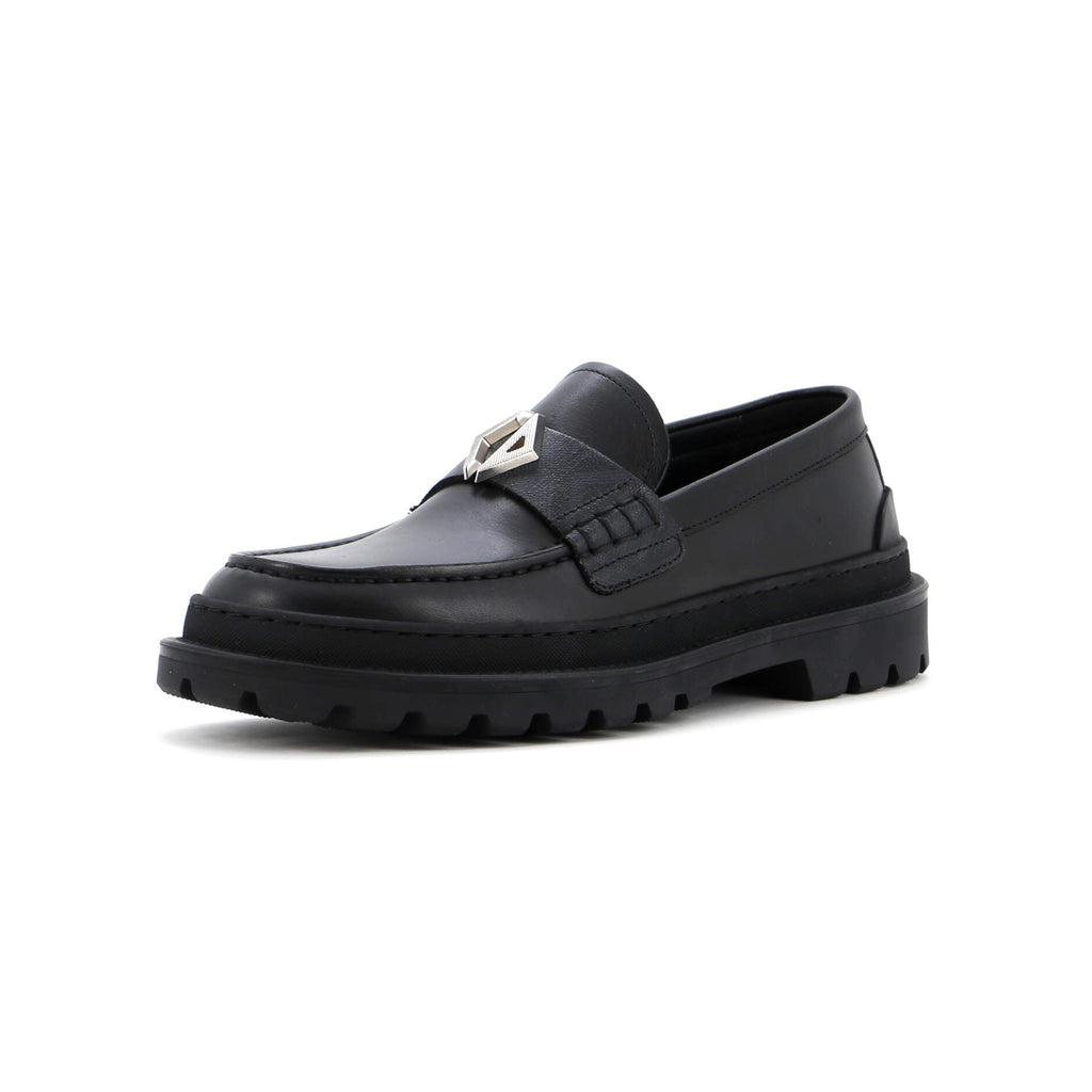 Men's Logo Plaque Loafers Leather with CD Diamond Coated Canvas