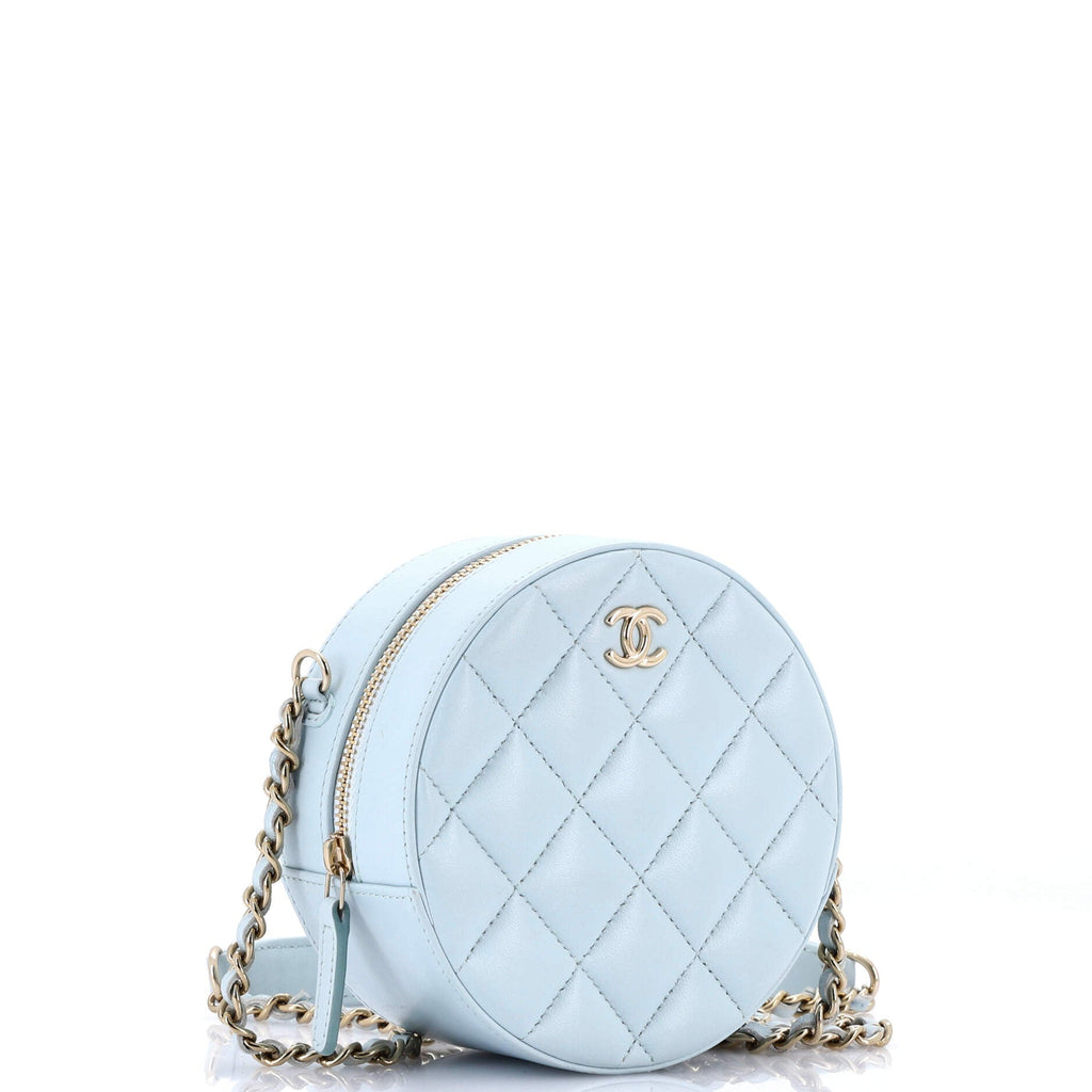 Bow Strap Round Clutch with Chain Quilted Lambskin