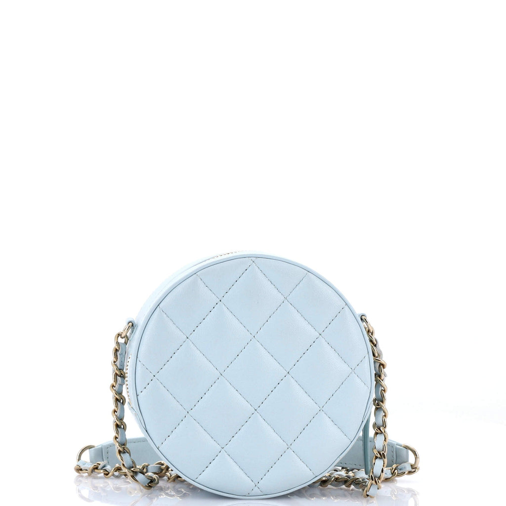 Bow Strap Round Clutch with Chain Quilted Lambskin