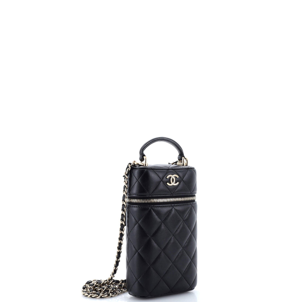 Classic Vanity Top Handle Phone Holder with Chain Quilted Lambskin