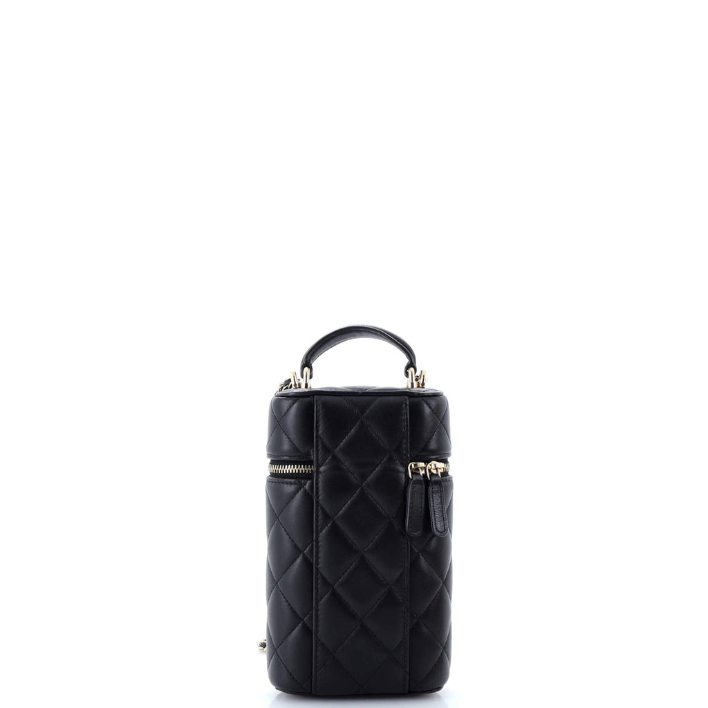 Classic Vanity Top Handle Phone Holder with Chain Quilted Lambskin