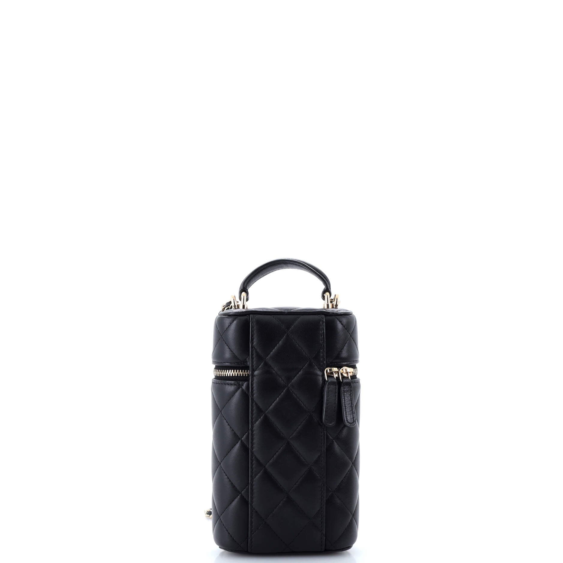 Classic Vanity Top Handle Phone Holder with Chain Quilted Lambskin