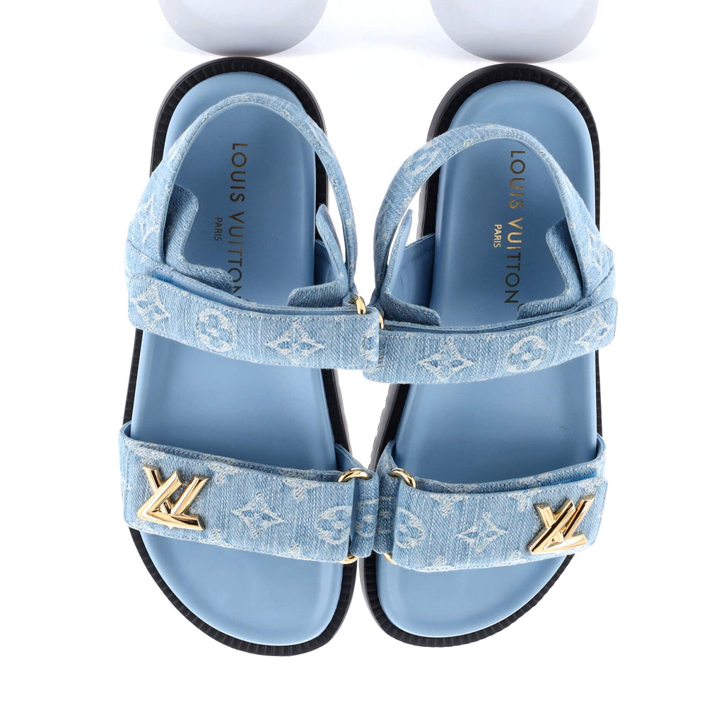 Women's Sunset Comfort Flat Sandals Monogram Denim
