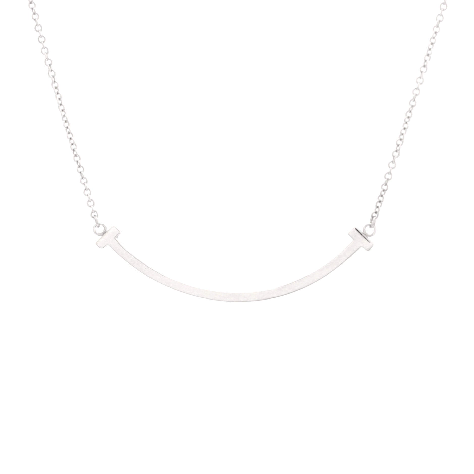 T Smile Pendant Necklace 18K White Gold Small