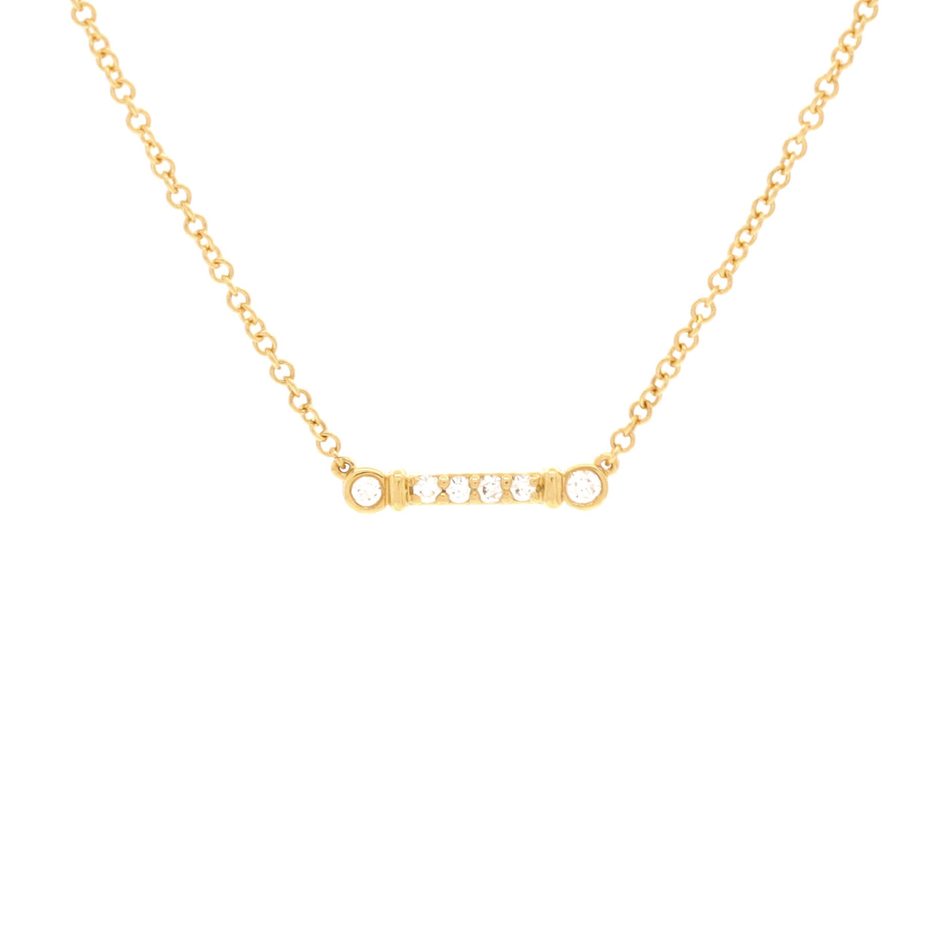 Fleur de Lis Key Bar Pendant Necklace 18K Yellow Gold and Diamonds