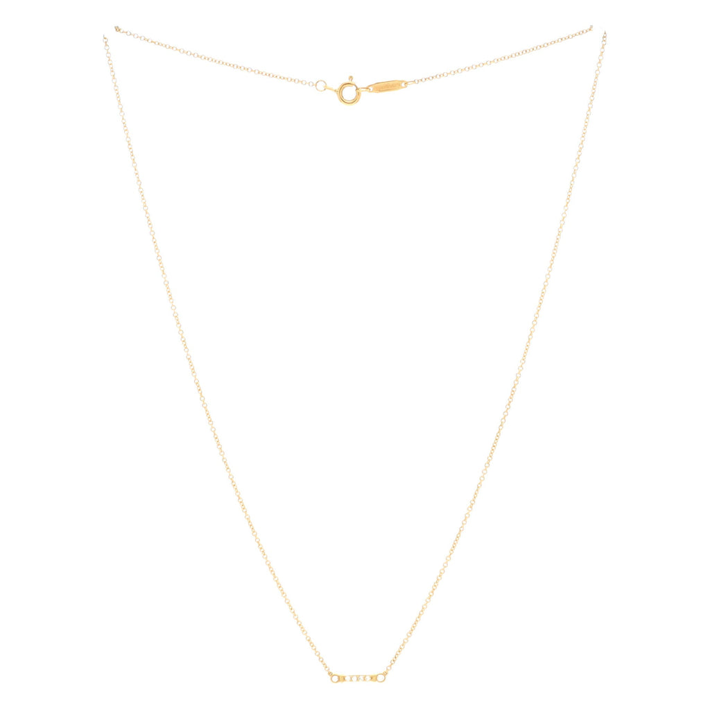 Fleur de Lis Key Bar Pendant Necklace 18K Yellow Gold and Diamonds