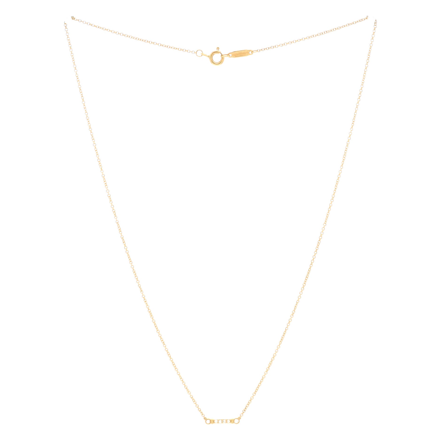 Fleur de Lis Key Bar Pendant Necklace 18K Yellow Gold and Diamonds