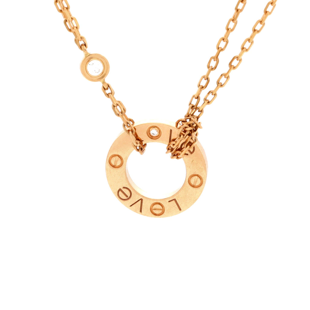 2 Diamonds Love Pendant Necklace 18K Rose Gold and Diamonds