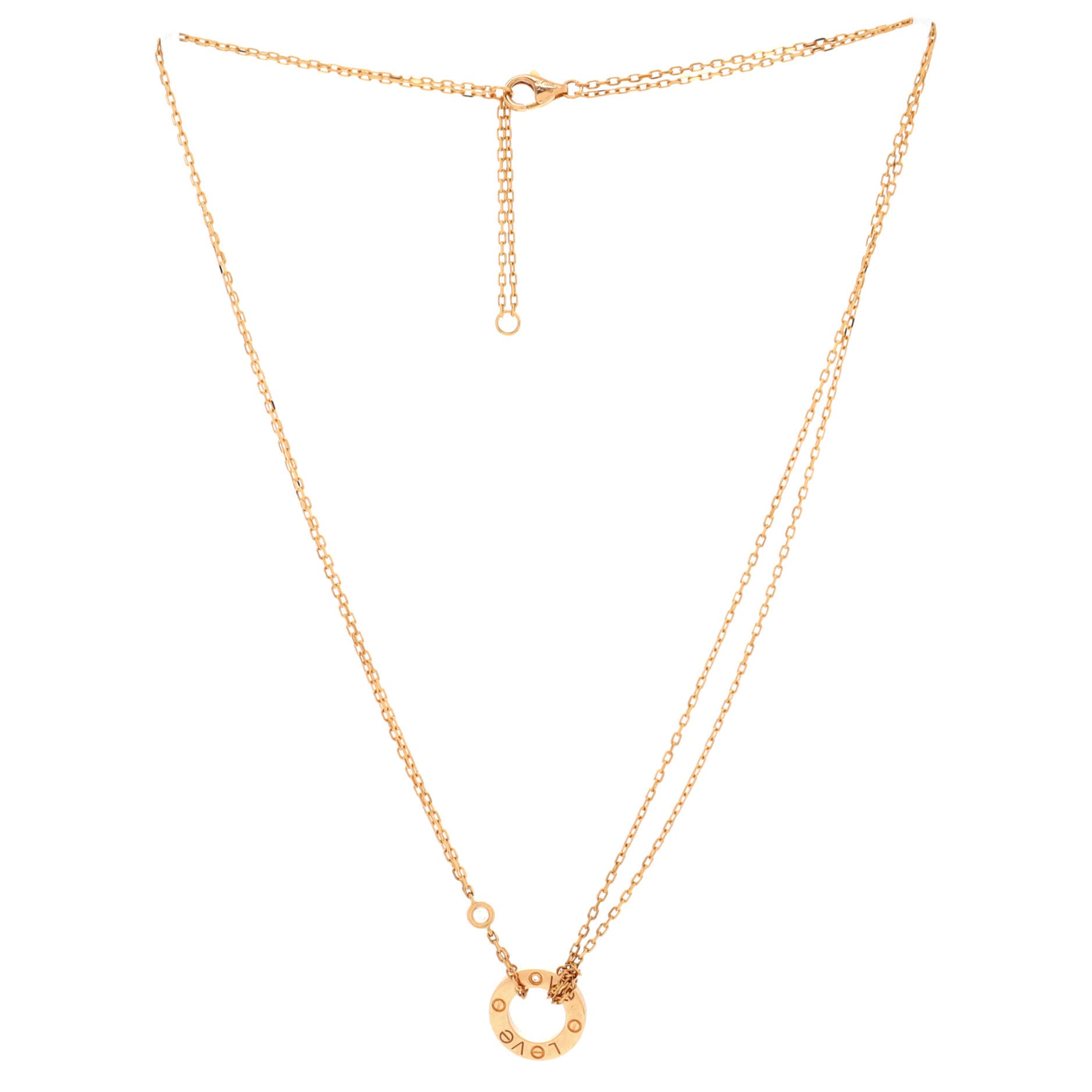 2 Diamonds Love Pendant Necklace 18K Rose Gold and Diamonds