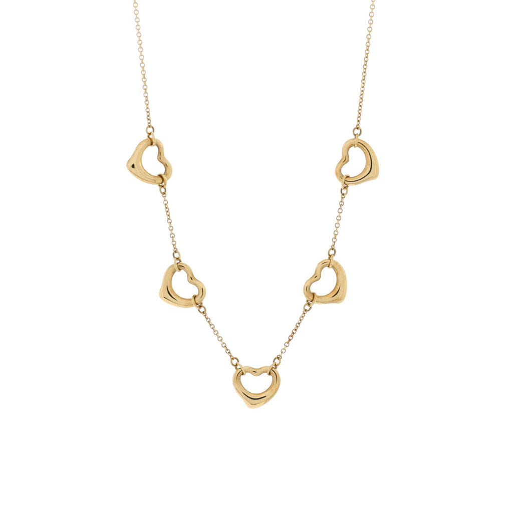 Elsa Peretti 5 Motifs Open Heart Necklace 18K Yellow Gold