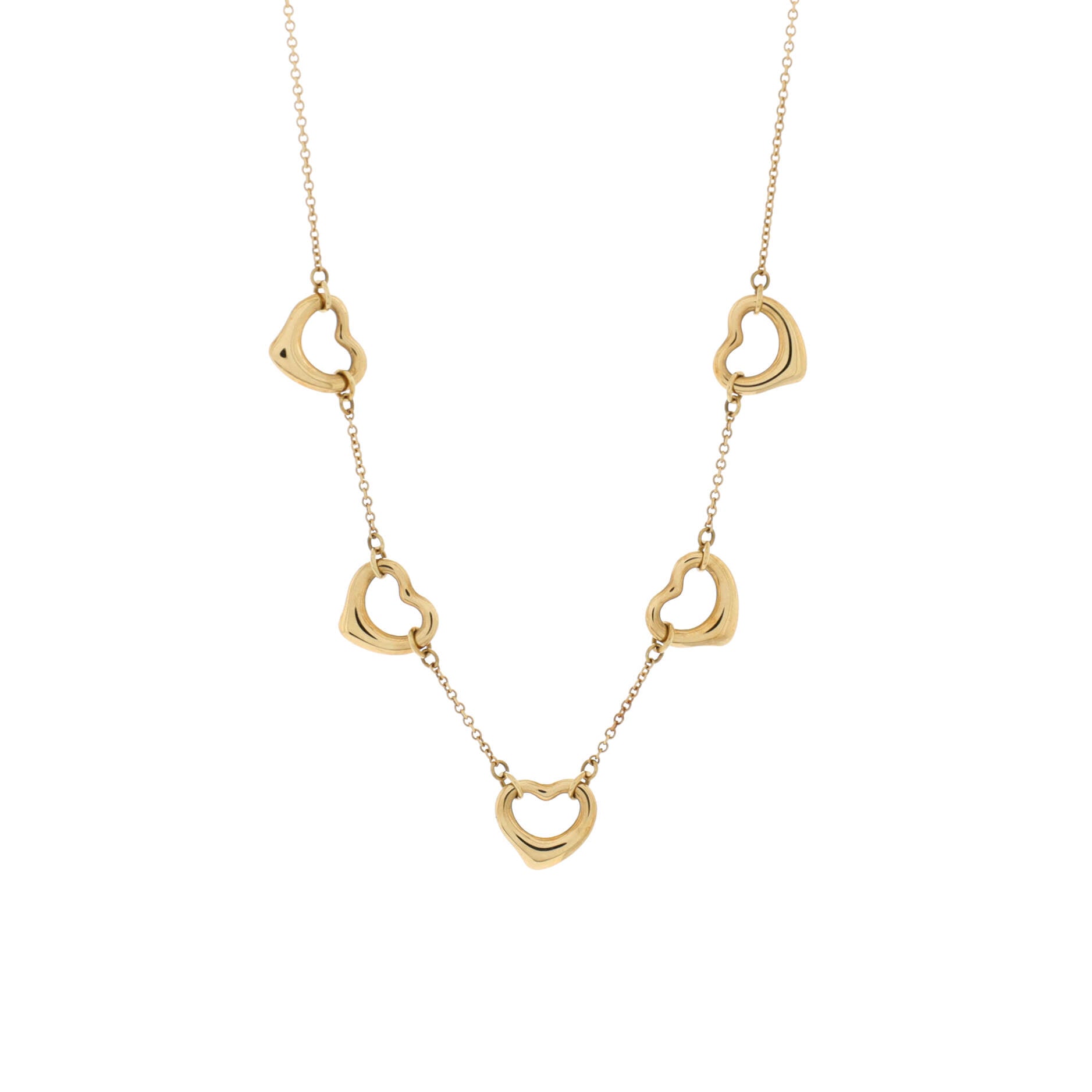 Elsa Peretti 5 Motifs Open Heart Necklace 18K Yellow Gold