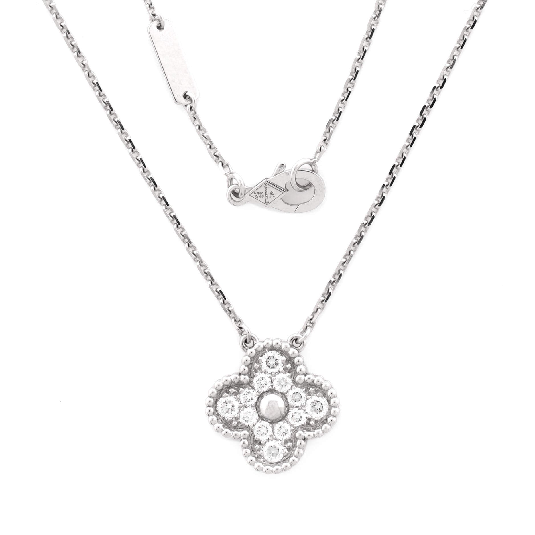 Vintage Alhambra Pendant Necklace 18K White Gold and Diamonds