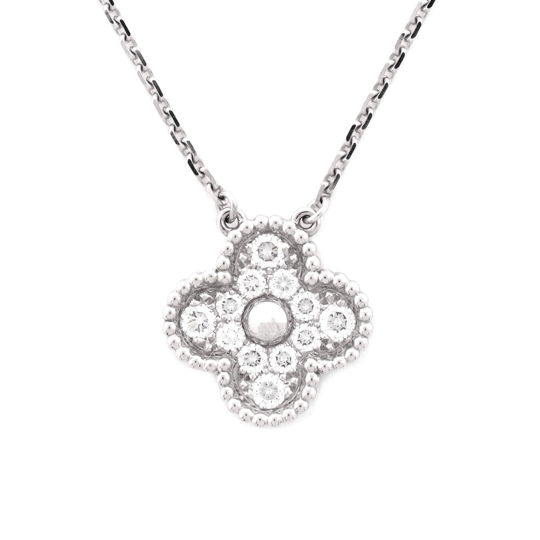 Vintage Alhambra Pendant Necklace 18K White Gold and Diamonds