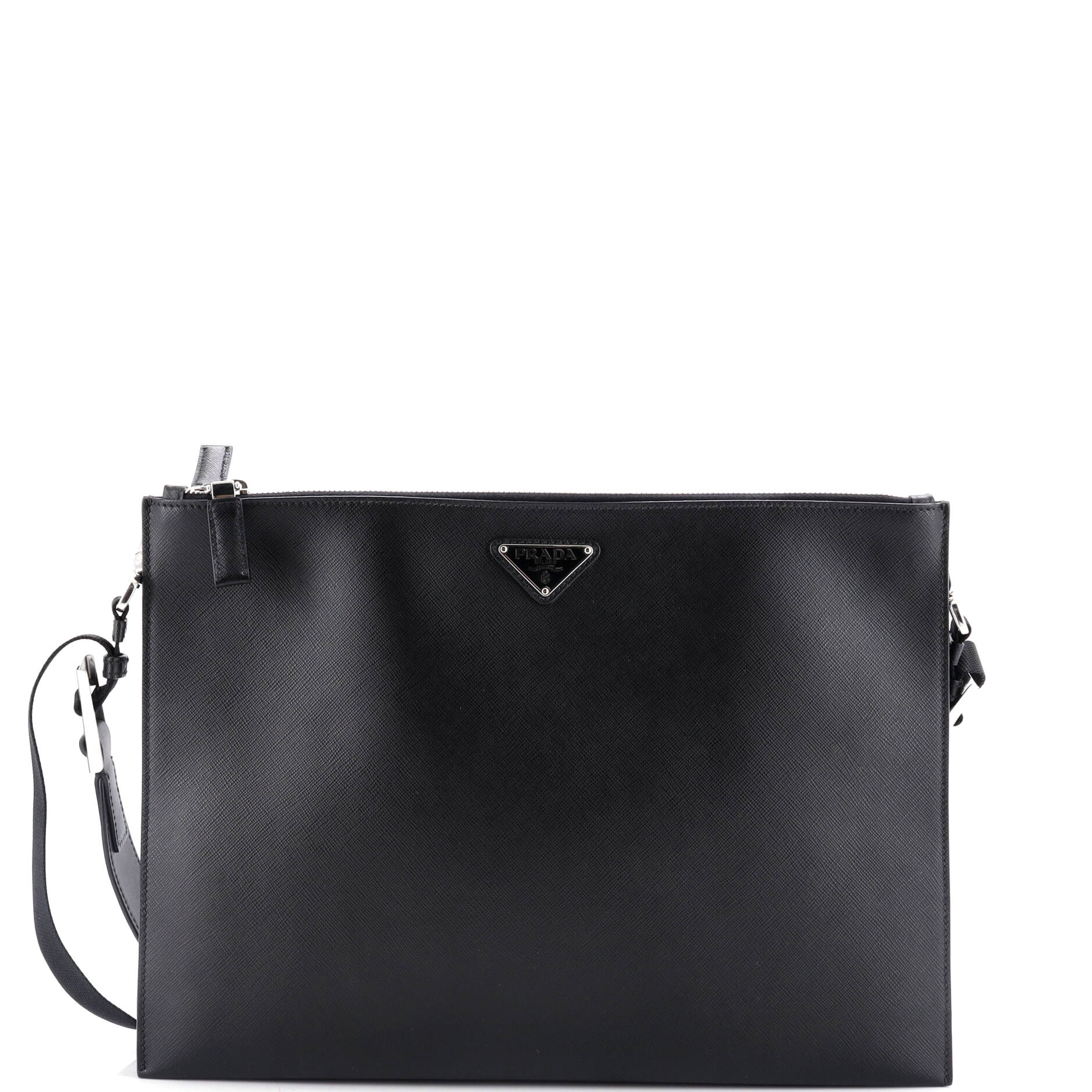 Double Zip Clutch Crossbody Bag Saffiano Leather Large