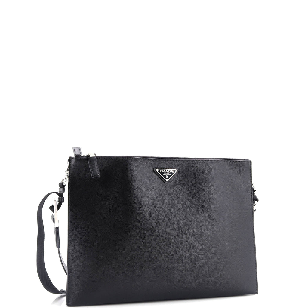 Double Zip Clutch Crossbody Bag Saffiano Leather Large
