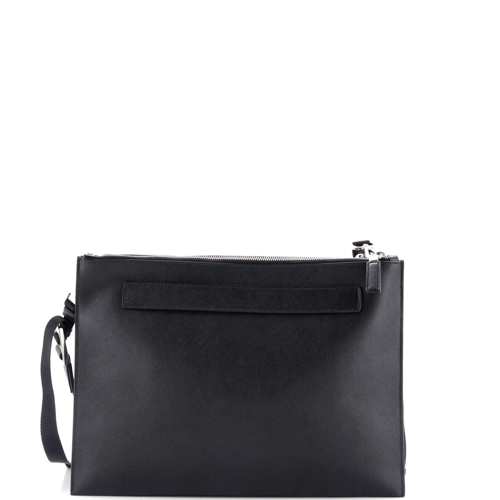 Double Zip Clutch Crossbody Bag Saffiano Leather Large