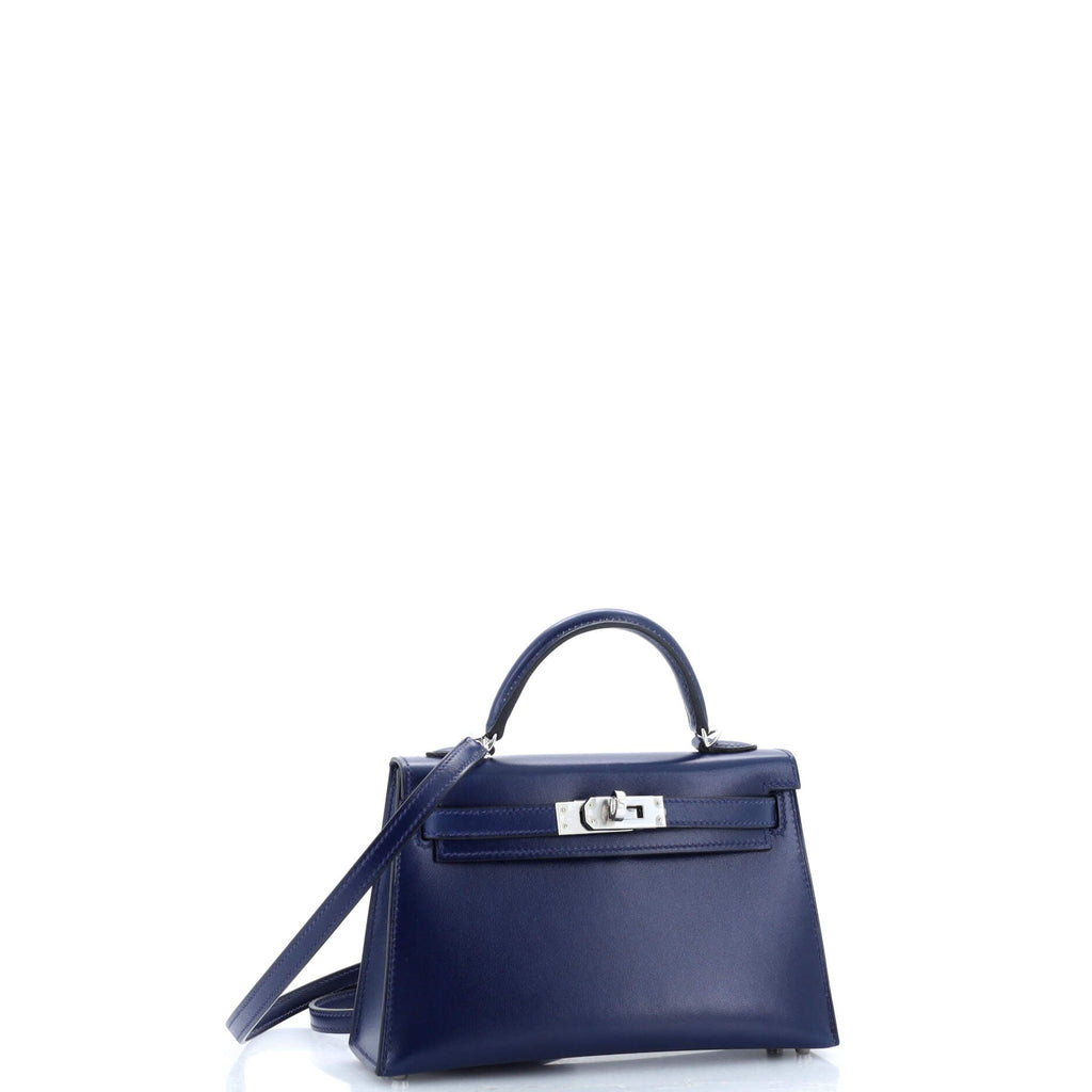 Kelly Mini II Bag Bleu Saphir Box Calf with Palladium Hardware 20